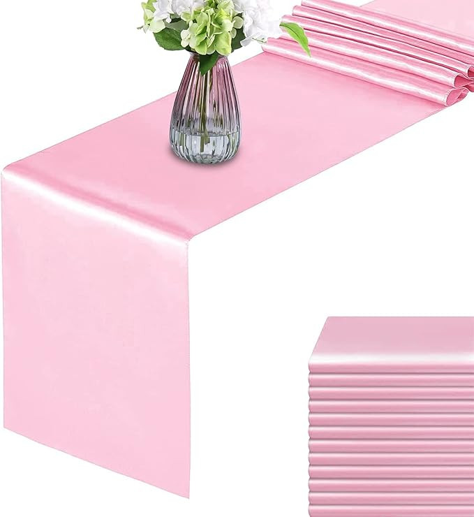 HMQIANG 12 Pack Pink Table Runners, Satin Table Runner 12x108 Inches Long, Silk and Smooth Fabric... | Amazon (US)