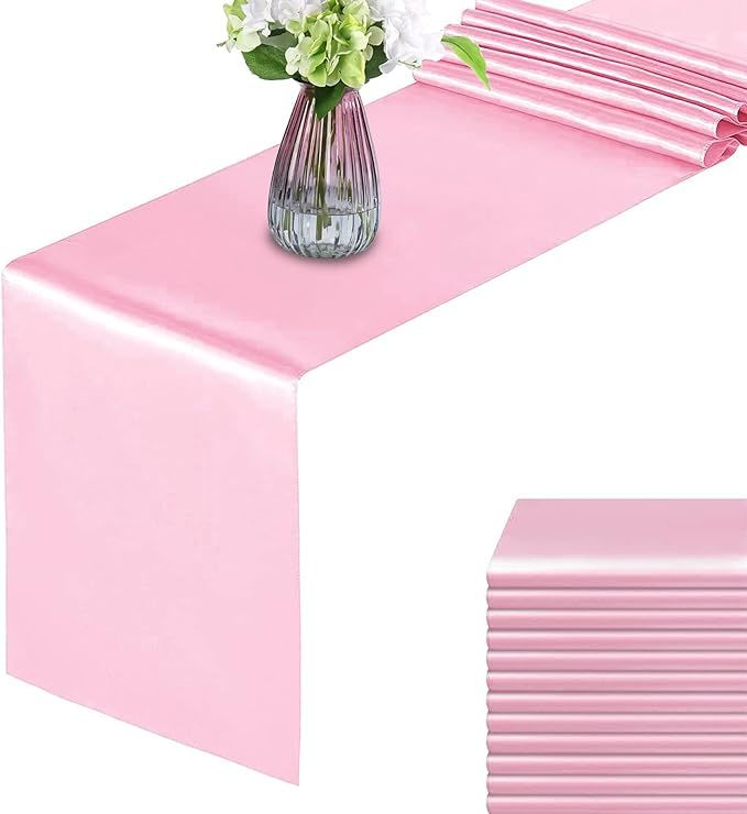 HMQIANG 12 Pack Pink Table Runners, Satin Table Runner 12x108 Inches Long, Silk and Smooth Fabric... | Amazon (US)