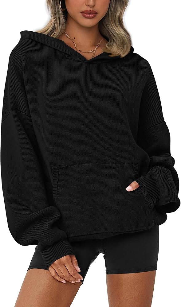 dowerme Women Oversized Sweaters 2024 Lantern Long Sleeve Drop Shoulder Chunky Knit Hooded Pullov... | Amazon (US)
