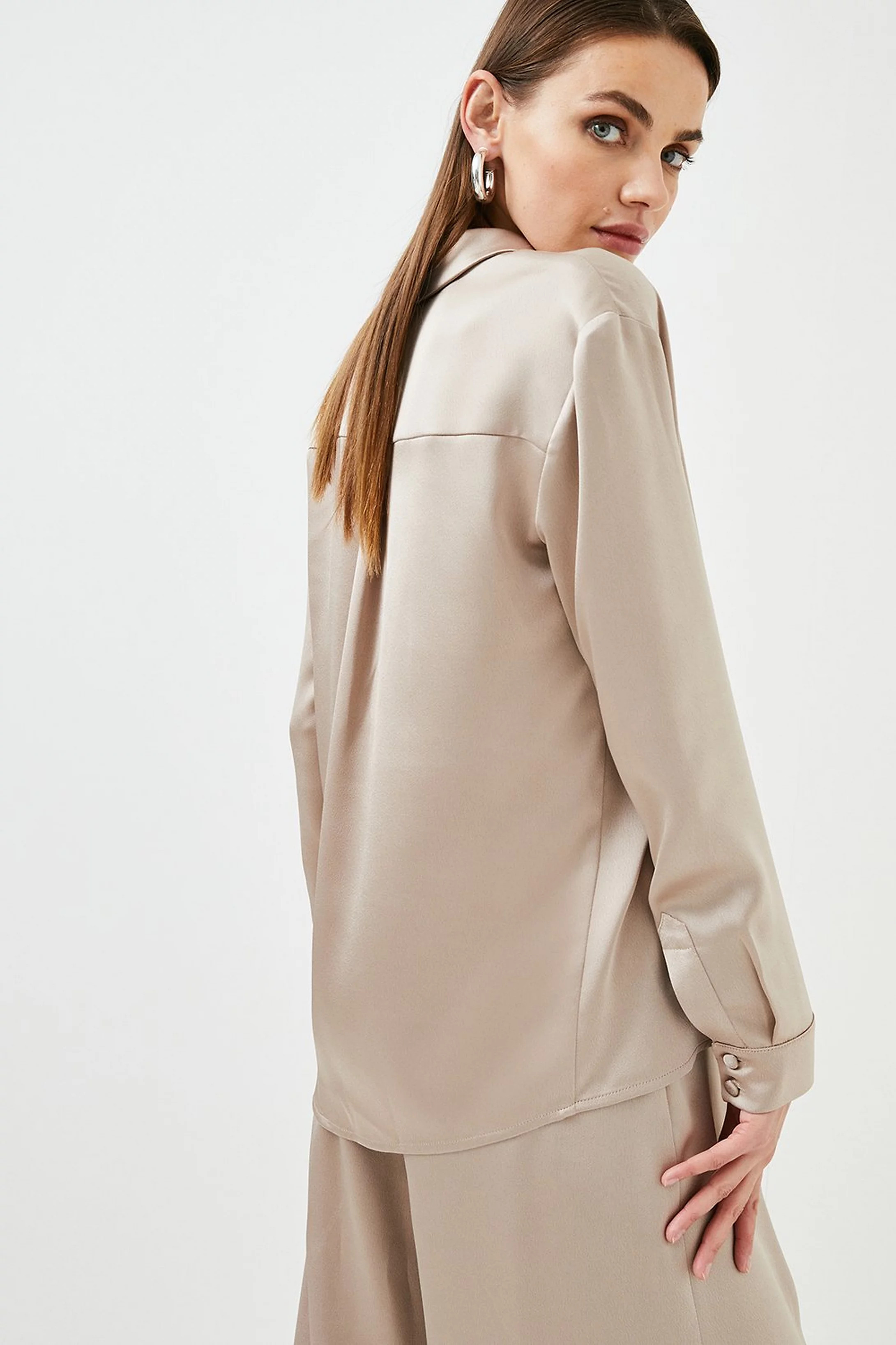 Satin Crepe Long Sleeve Shirt | Karen Millen UK & IE