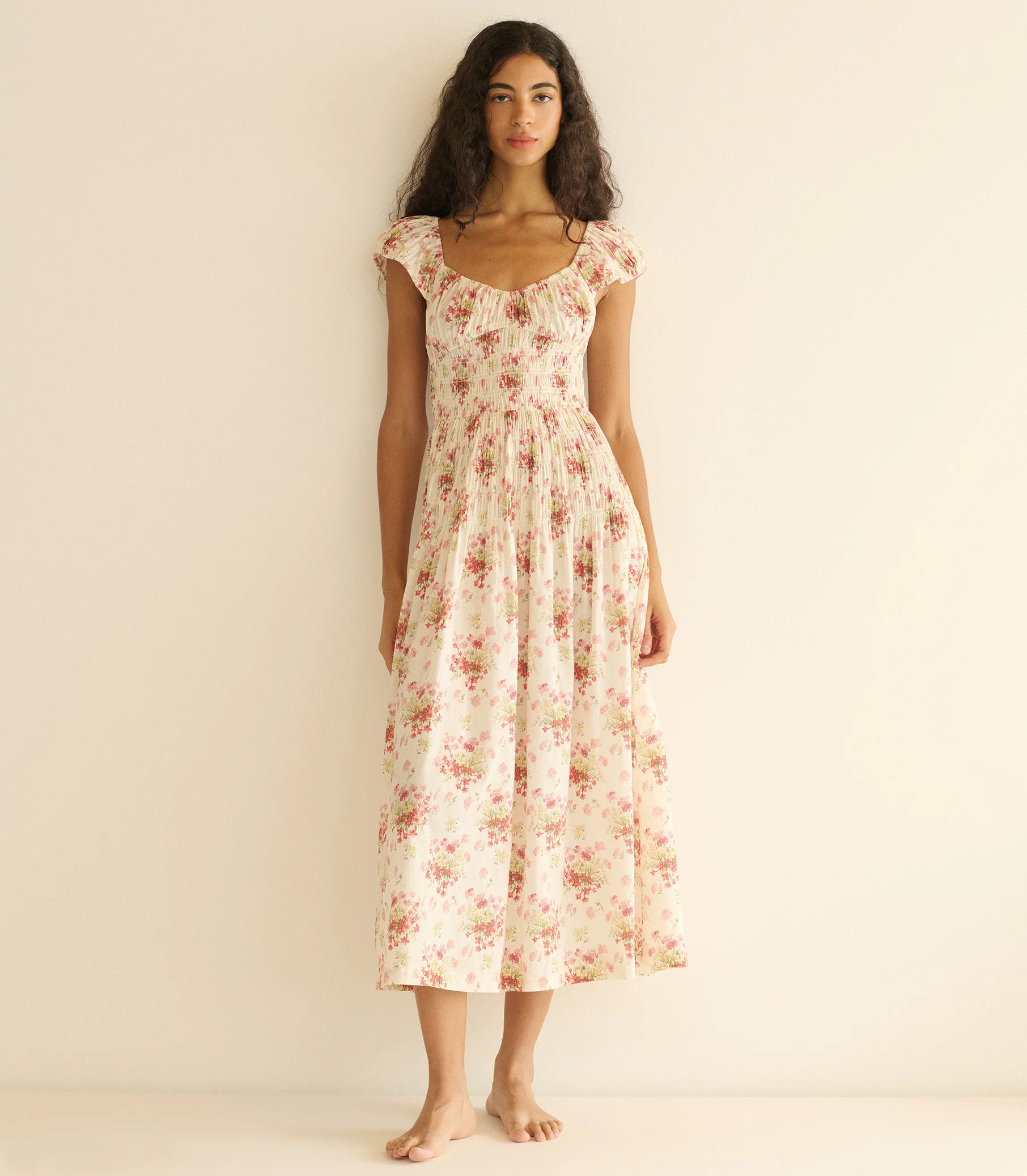 Quinette Dress - Ivory Lantana Floral | DÔEN | DOEN