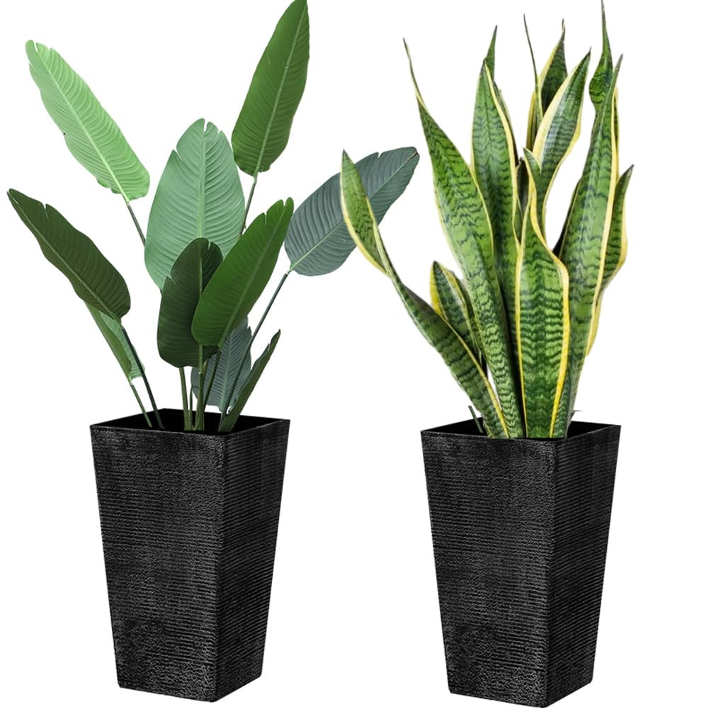 2 Pcs Pack Heavy Duty Plastic Resin 17 Inches Tall Tapered Planter Pots Large Square Planter Flow... | Amazon (US)
