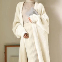 white Long Cardigan for women 2024 new winter clothes Knitted fluffy long sleeve Cashmere sweater | AliExpress UK