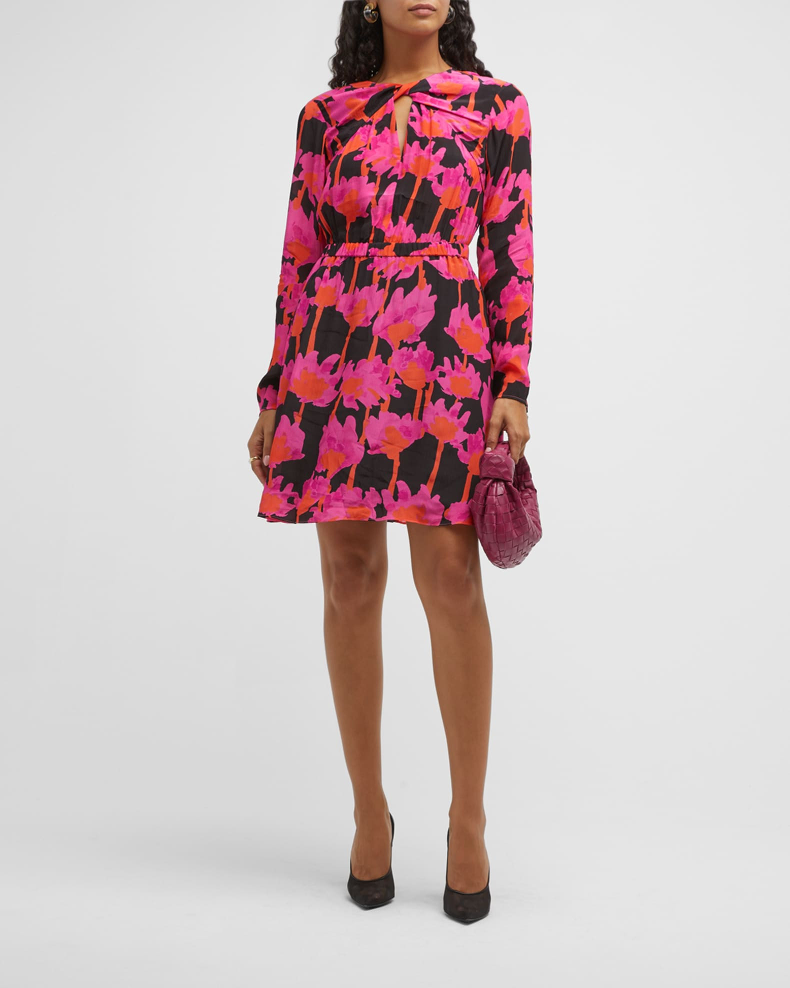 Cutout Floral-Print Mini Dress | Neiman Marcus