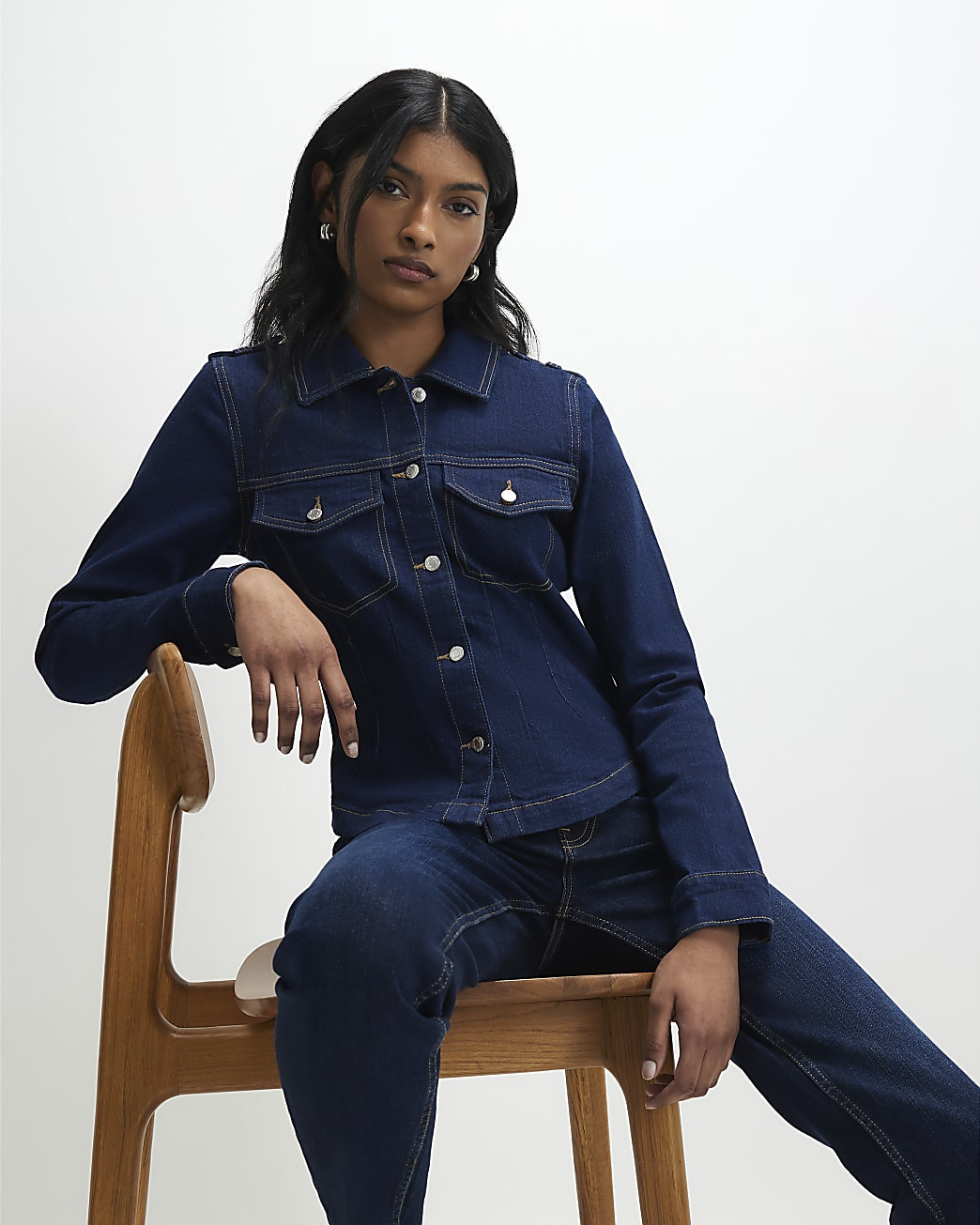 Blue Fitted Denim Jacket | River Island UK & IE