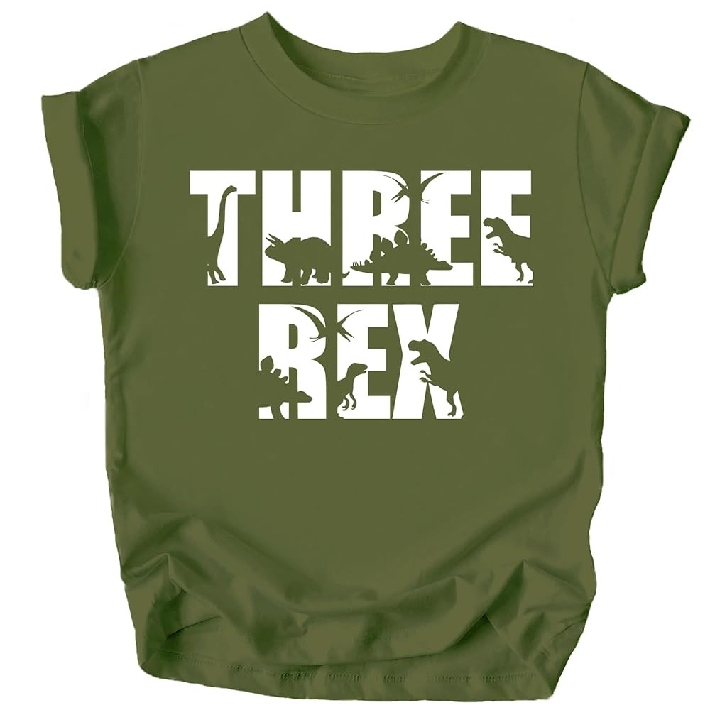 Olive Loves Apple Bold Three Rex Dinosaurs 3rd Birthday T-Shirts and Raglans for Baby Girls Boys ... | Amazon (US)