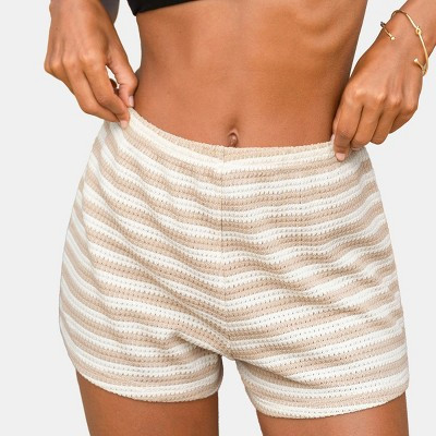 Cupshe Women's Striped Knit Shorts-S-Beige | Target
