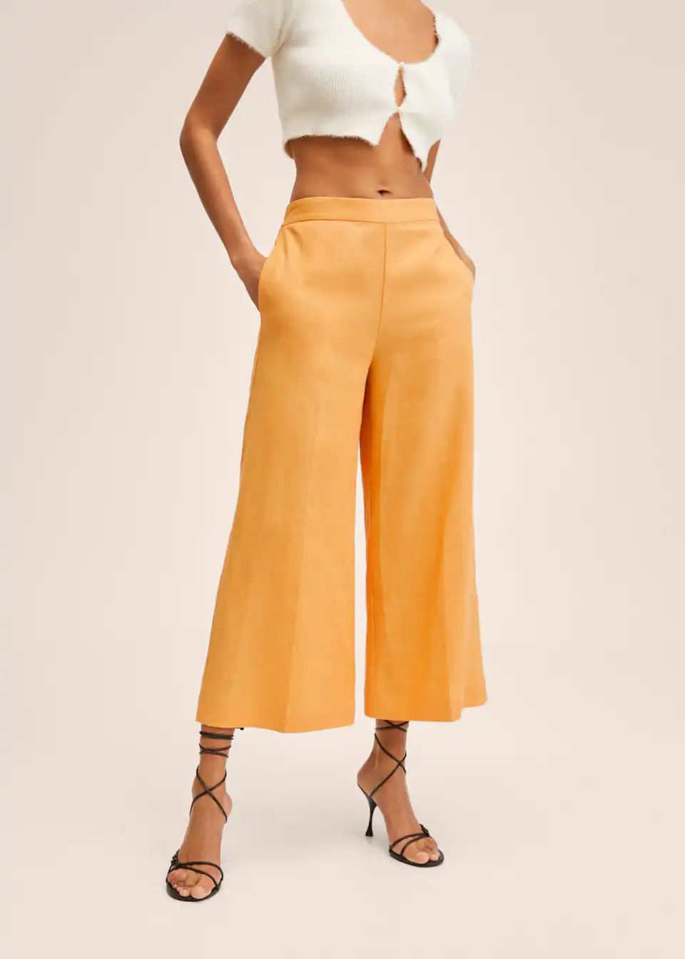 Linen-blend culotte trousers | MANGO (US)