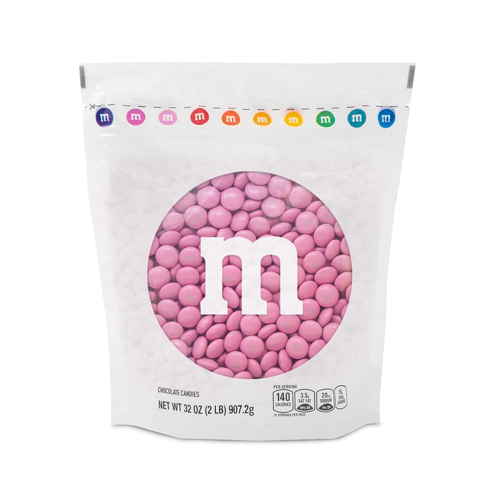 M&M’S Milk Chocolate Pink Candy - 2lbs of Bulk Candy in Resealable Pack for Candy Buffet, Baby ... | Amazon (US)