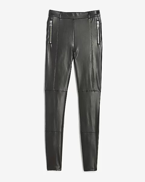 High Waisted Vegan Leather Zip Front Leggings | Express