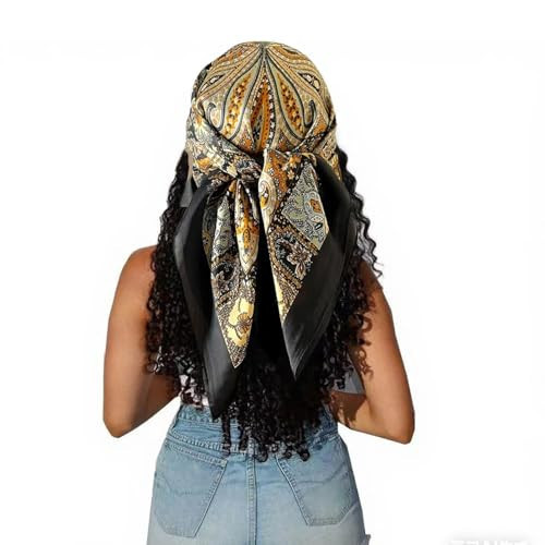 Hexchasty Large Square Head Satin Scarf Silk Feeling Hair Scarf 35" Head Scarves Bandana for Women Headscarfs for Women's Hair Black | Amazon (US)