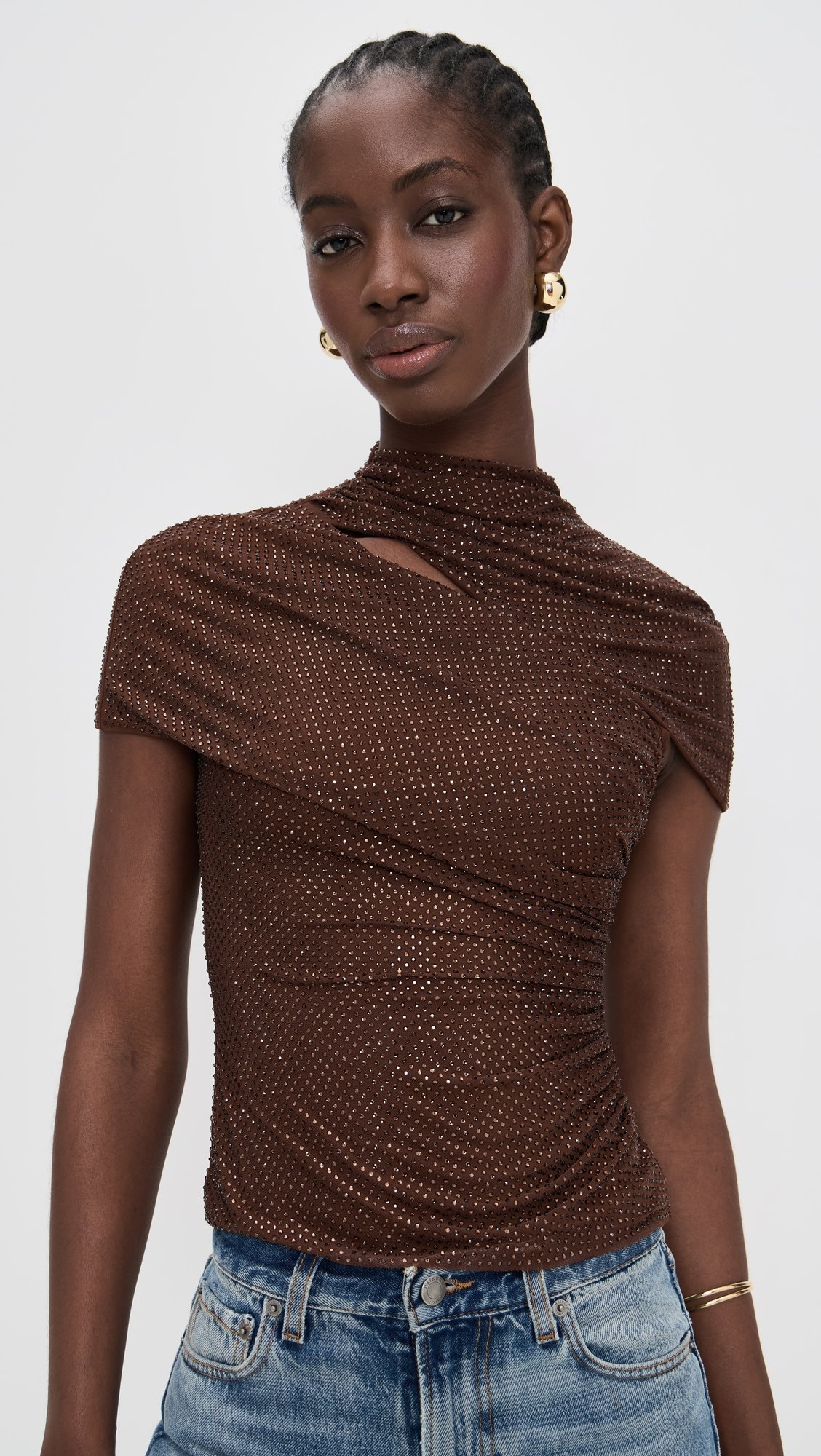 Rhinestone Mesh Cut Out Top | Shopbop