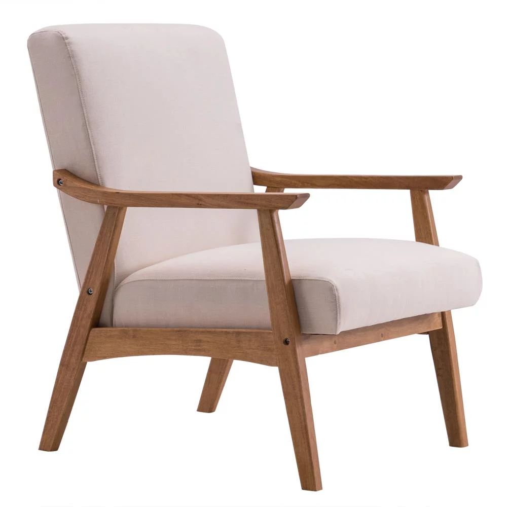 Ktaxon Mid-century Modern Arm Chair with Solid Wood Frame,Lounge Chair Club Chair,Beige - Walmart... | Walmart (US)