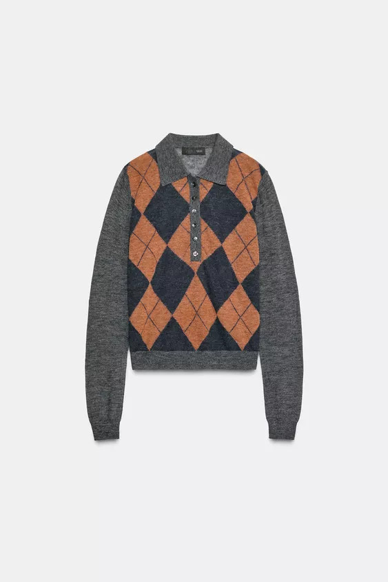 DIAMOND KNIT POLO SWEATER | Zara Canada