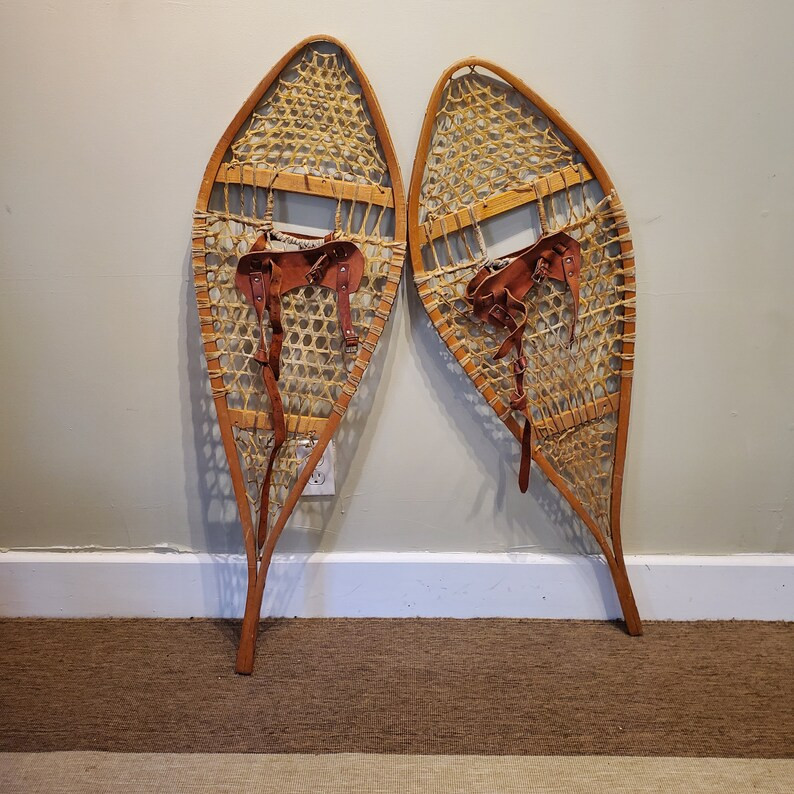 Pair of 43 In. Vintage Bastien Wooden and Babiche Snowshoes Village Huron - Etsy | Etsy (US)