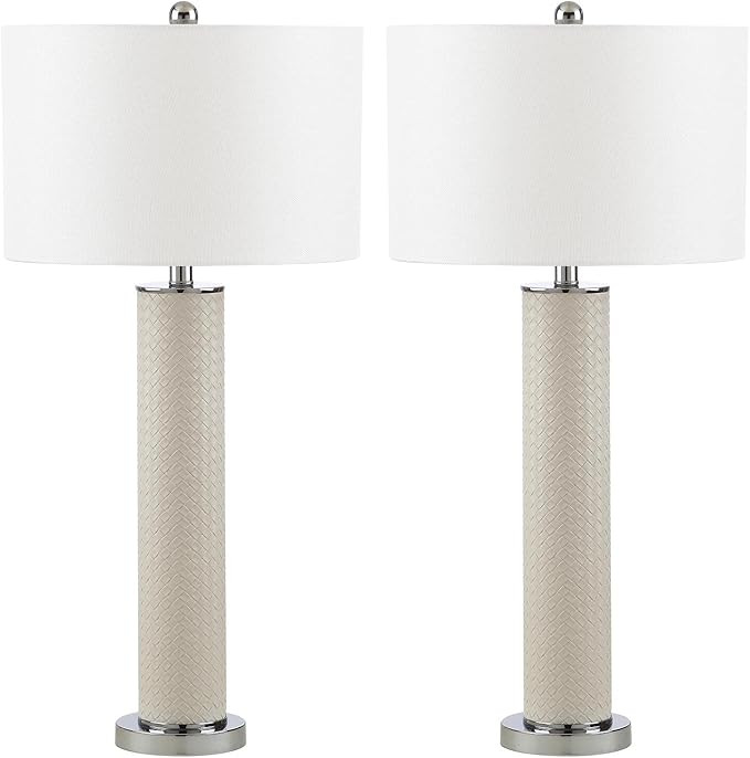 SAFAVIEH Lighting Collection Ollie Modern Contemporary Cream Faux Woven Leather 32-inch Bedroom L... | Amazon (US)