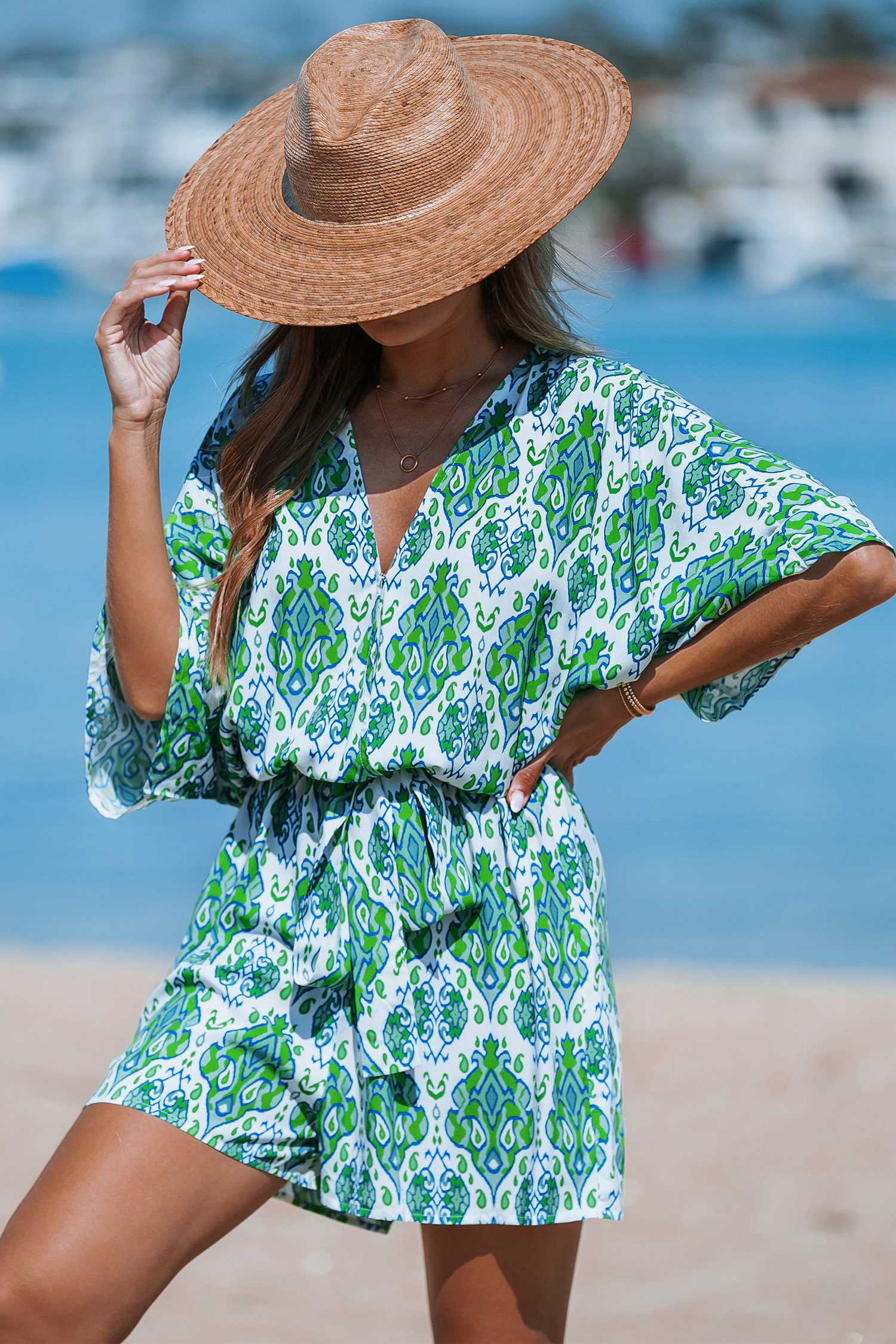 Green Boho Wide Leg Romper | Cupshe US