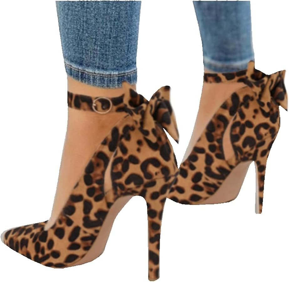 Fashare Womens High Heels Bow Tie Back Sexy Stiletto Ankle Strap Wedding Dress Pumps Shoes | Amazon (US)