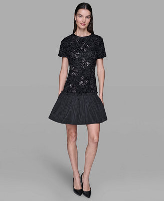 Women's Sequin Bow Applique Drop-Waist Dress | Macy's