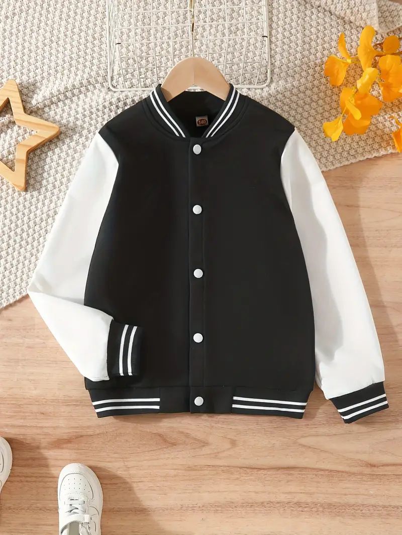 Kid's Color Clash Varsity Jacket, Button Front Bomber Jacket, Boy's Clothes For Spring Fall Outdo... | Temu Affiliate Program