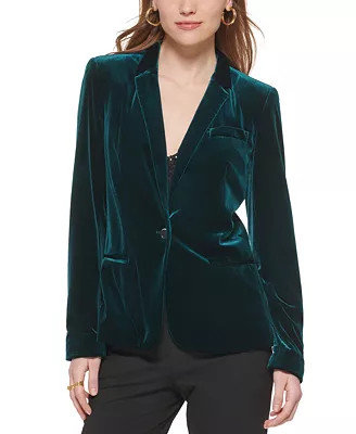 Calvin Klein Petite Velvet One-Button Jacket, Sleeveless Sequin Top & Velvet Wide-Leg Pants & Rev... | Macys (US)
