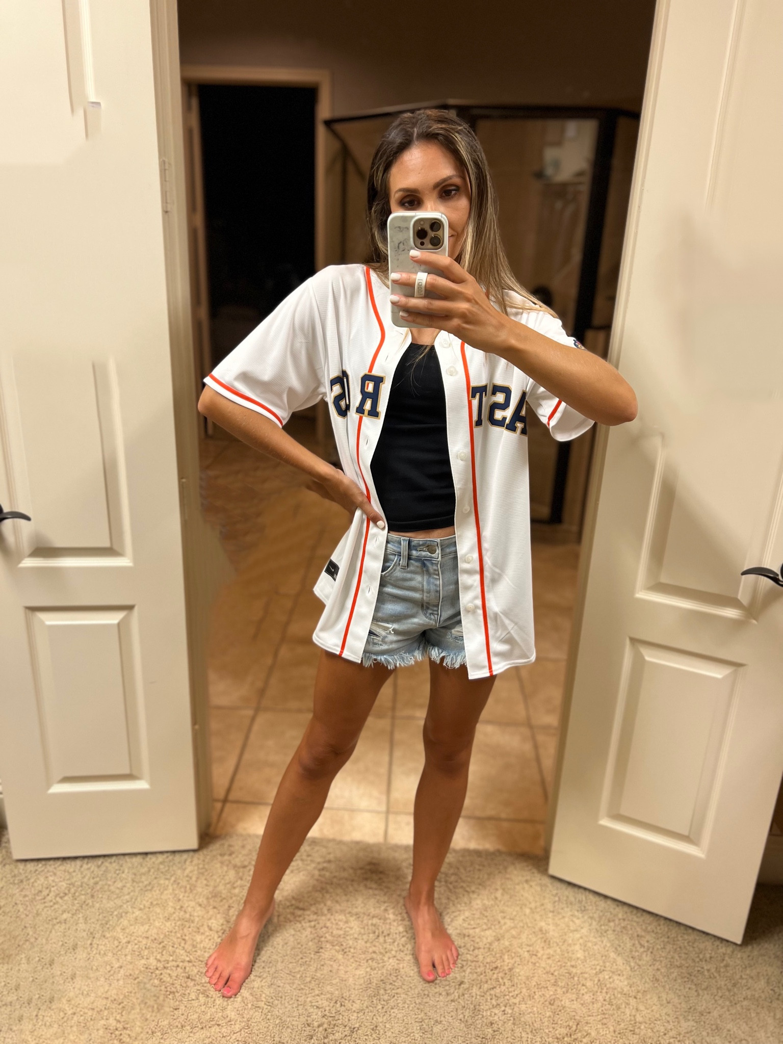 My Ootd Astros baseball jersey & high waste pants I love this