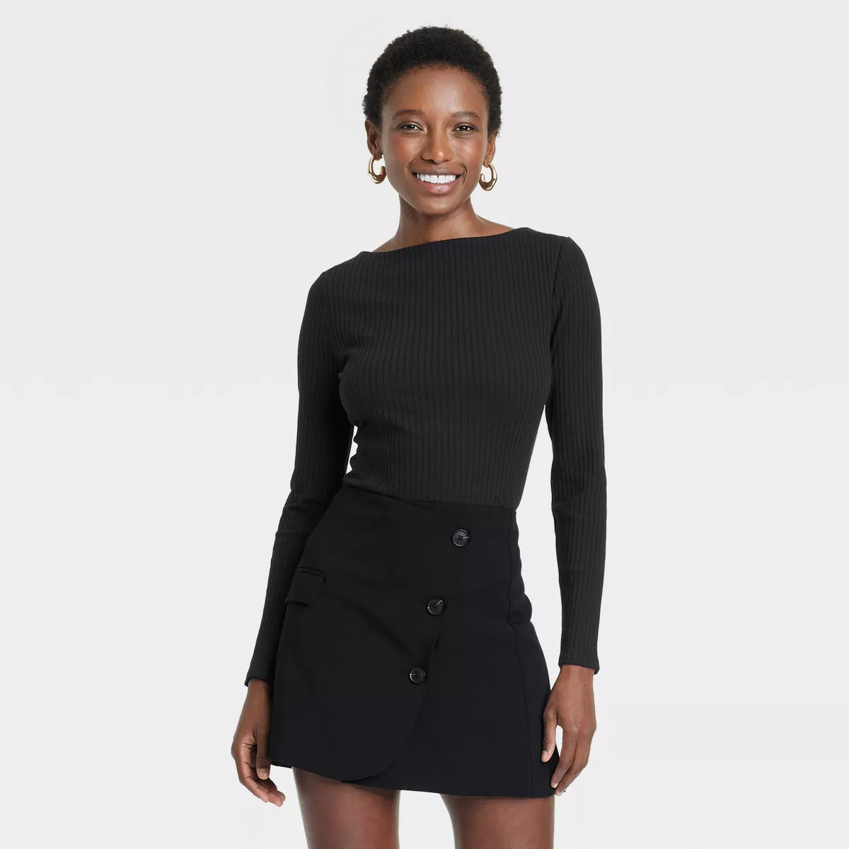 Women's Slim Fit Long Sleeve Ribbed Boat Neck T-Shirt - A New Day™ | Target