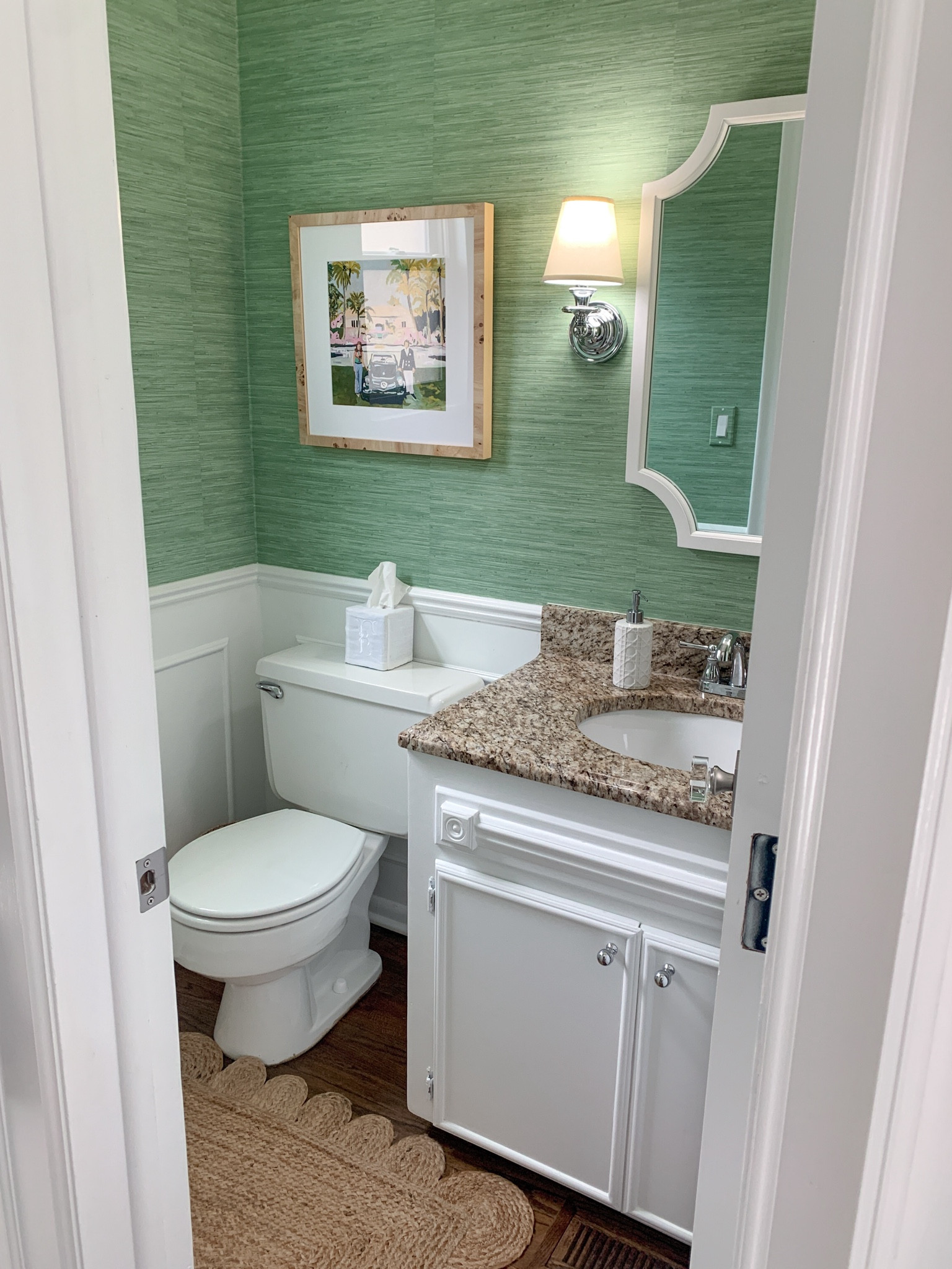 Powder bath, peel and stick grasscloth wallpaper, bathroom accessories 

#LTKFindsUnder100 #LTKHome