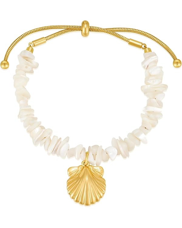 Gold Bracelet For Women With Starfish Shell Charms Trendy Puka Shell Summer Ocean Shell Bracelets... | Amazon (US)