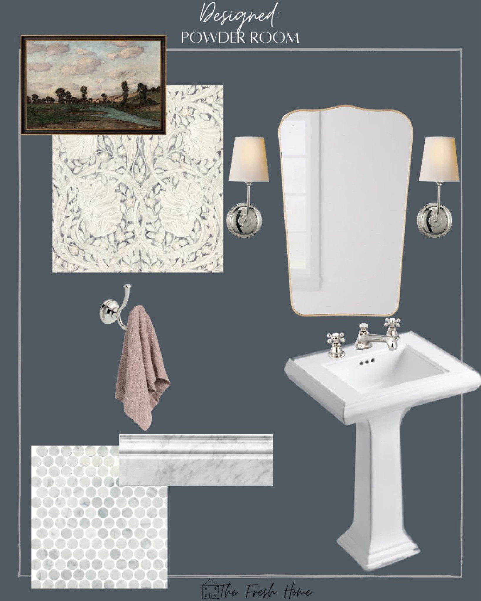Powder room e-design. Bathroom design. Pedestal sink. 

#LTKstyletip #LTKhome