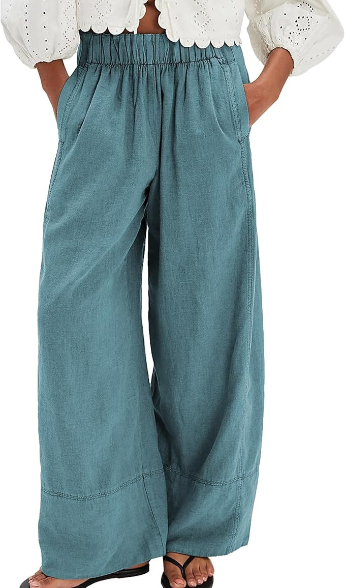 SeeLuNa Linen Pants for Women Cotton Baggy Boho Casual Palazzo Pants Wide Leg Long Lounge Trouser... | Amazon (US)