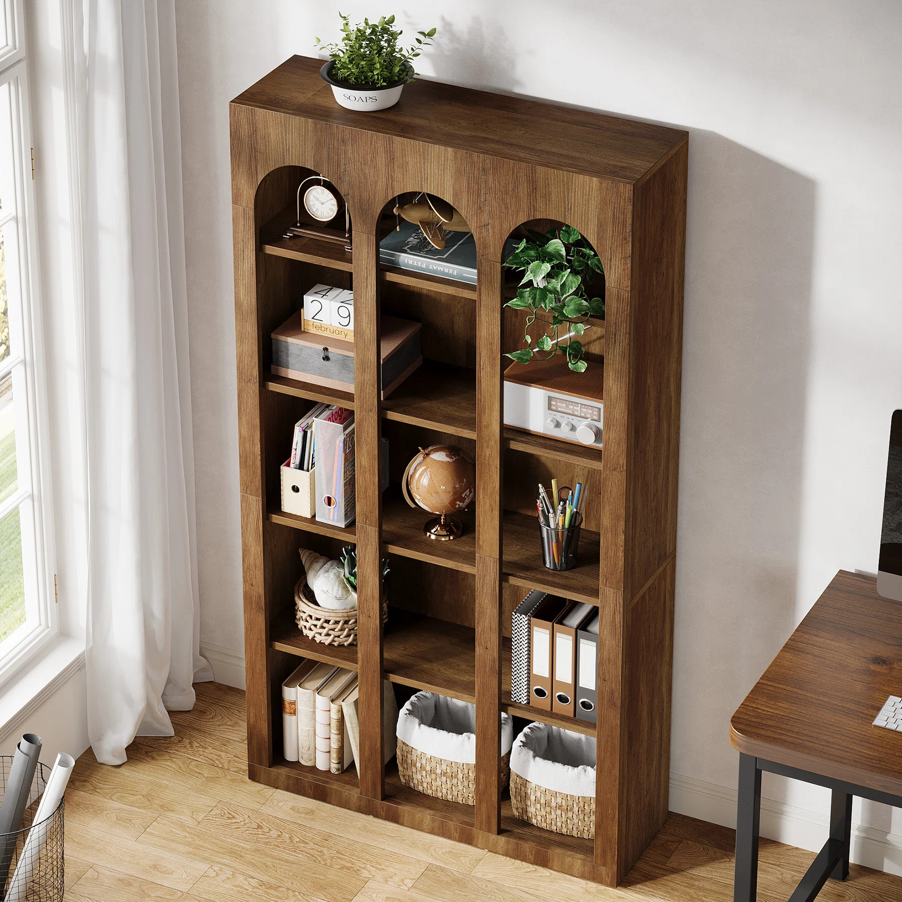 5-Tier 70.87-Inch Modern Wood Farmhouse Home Office Tall Bookshelf Bookcase Open Large Storage | Wayfair North America