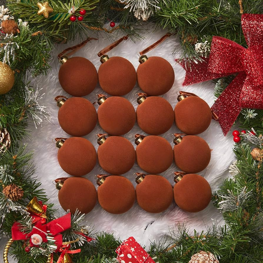 Brightown 15 Pcs Brown Velvet Christmas Balls, 3.15 Inch Velvet Ornaments for Christmas Tree, Chr... | Amazon (US)