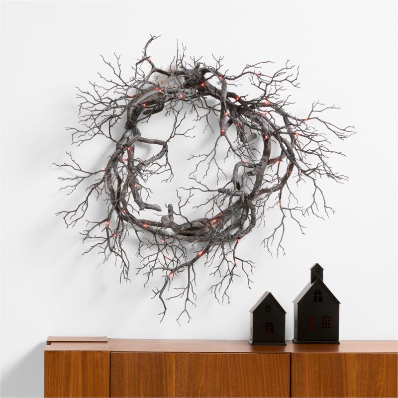 Faux Pre-Lit Black Branch Wreath 26 | Crate & Barrel