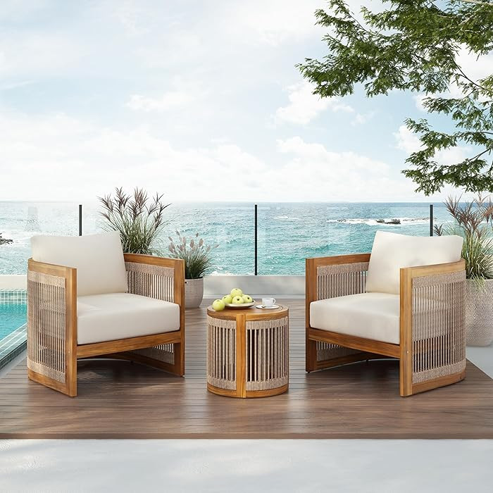 Christopher Knight Home Malphite 3 Pieces Conversation Set, Acacia Wood Chat Set, Round Coffee Ta... | Amazon (US)