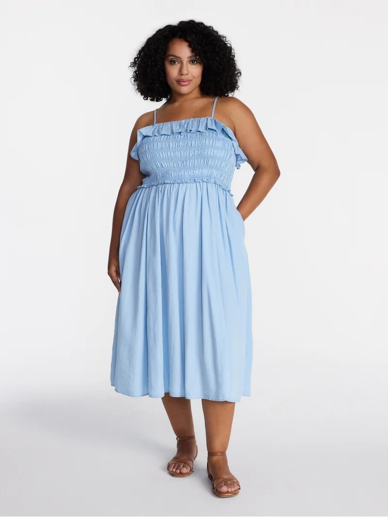 Time and Tru Women's Sleeveless Smocked Midi Dress, Sizes XS-XXXL | Walmart (US)