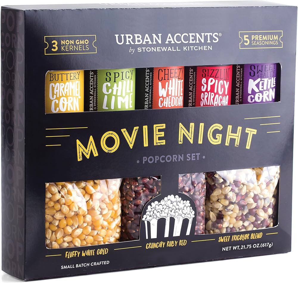 Urban Accents Movie Night Popcorn Gift Set – Includes 3 Gourmet Popcorn Kernel Varieties & 5 Fl... | Amazon (US)