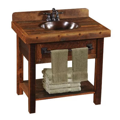 Barnwood Open Vanity with Shelf, Artisan Top, and Towel Bar | Wayfair North America
