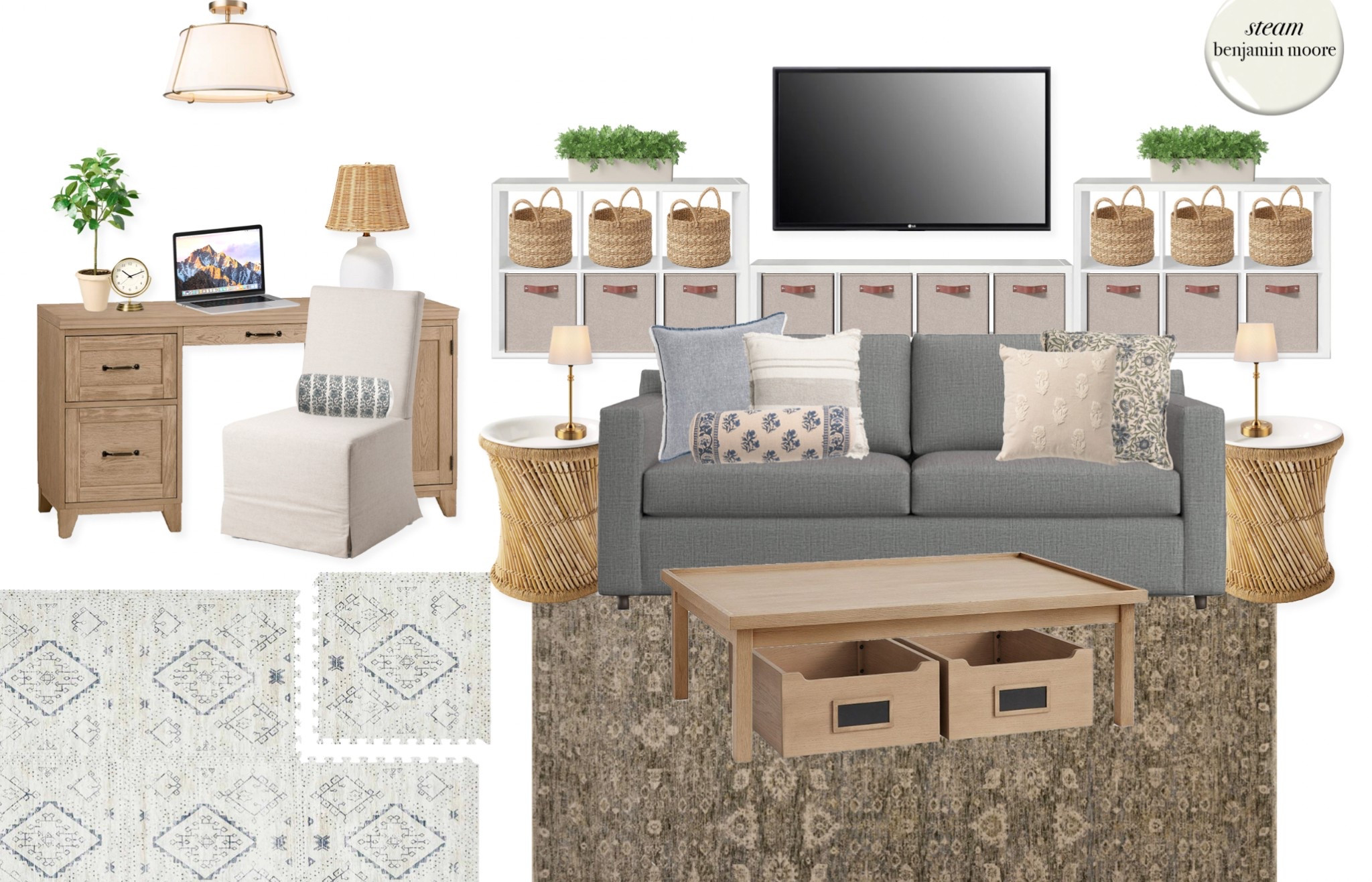 Love a good multipurpose room — this space is part living room/lounge space, part office/homework area and part playroom ✨
#kidfriendlydesign #playroom #kidsspace #livingroom #toyorganization #toystorage 

#LTKHome #LTKKids