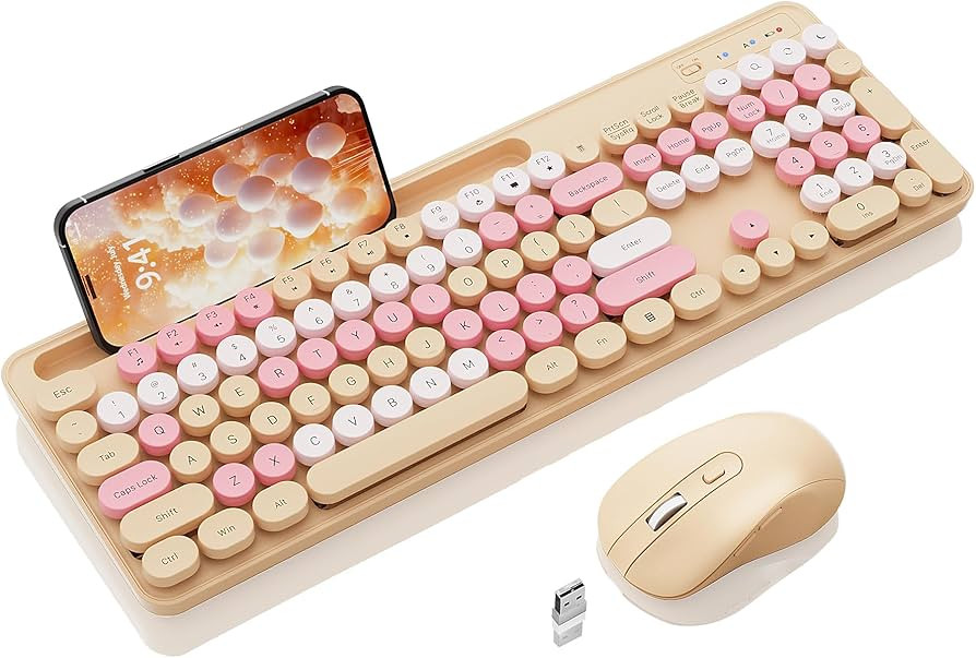 Wireless Keyboard and Mouse Combo with Round Keycaps, Retro Typewriter Keyboard with Phone/Tablet... | Amazon (US)