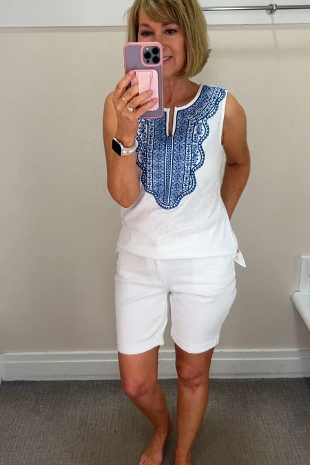 40% off everything! White denim - wearing the 4 petite. Pretty embroidered shirt also looks great with blue denim. Wearing the petite small. 

#LTKVideo #LTKSaleAlert #LTKOver40