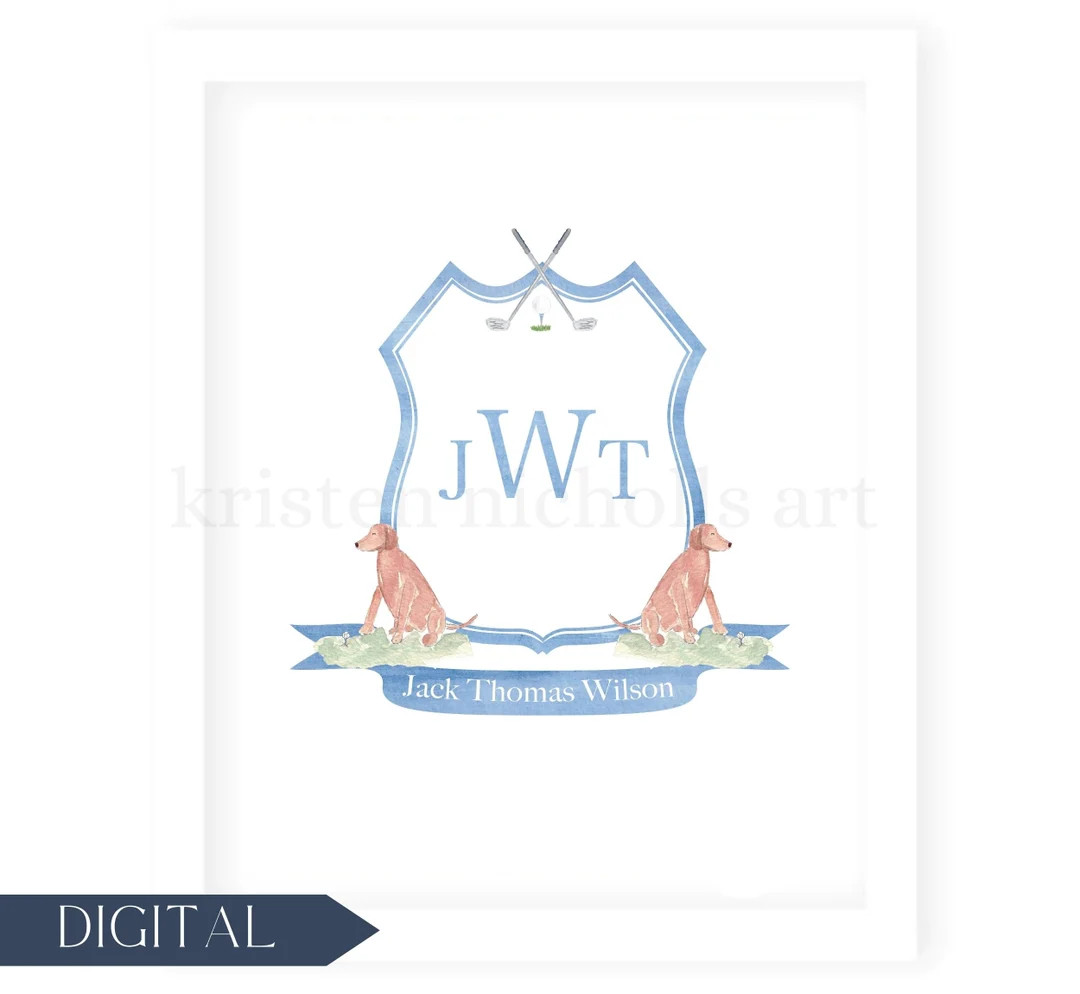 Custom Monogrammed Baby Boy Golf Crest Watercolor Personalized Nursery Golf Crest Golf Nursery Na... | Etsy (US)