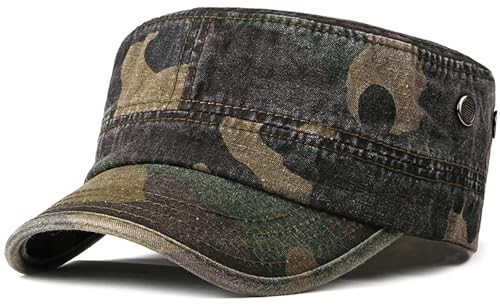 Malaxlx Woodland Camo Military Cadet Army Cap for Men Women Washed Cotton Vintage Adjustable Flat Top Hat | Amazon (US)
