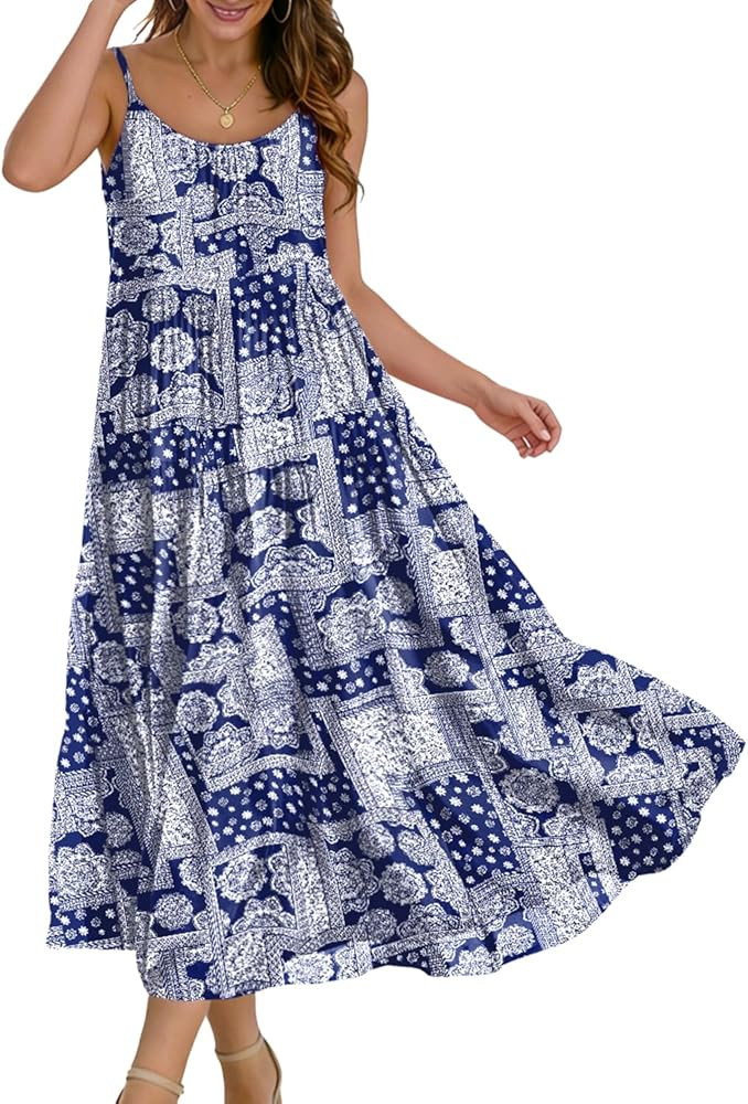 YESNO Summer Bohemian Floral Dresses for Women Spaghetti Straps Maxi Dress Casual Flowy Dresses w... | Amazon (US)