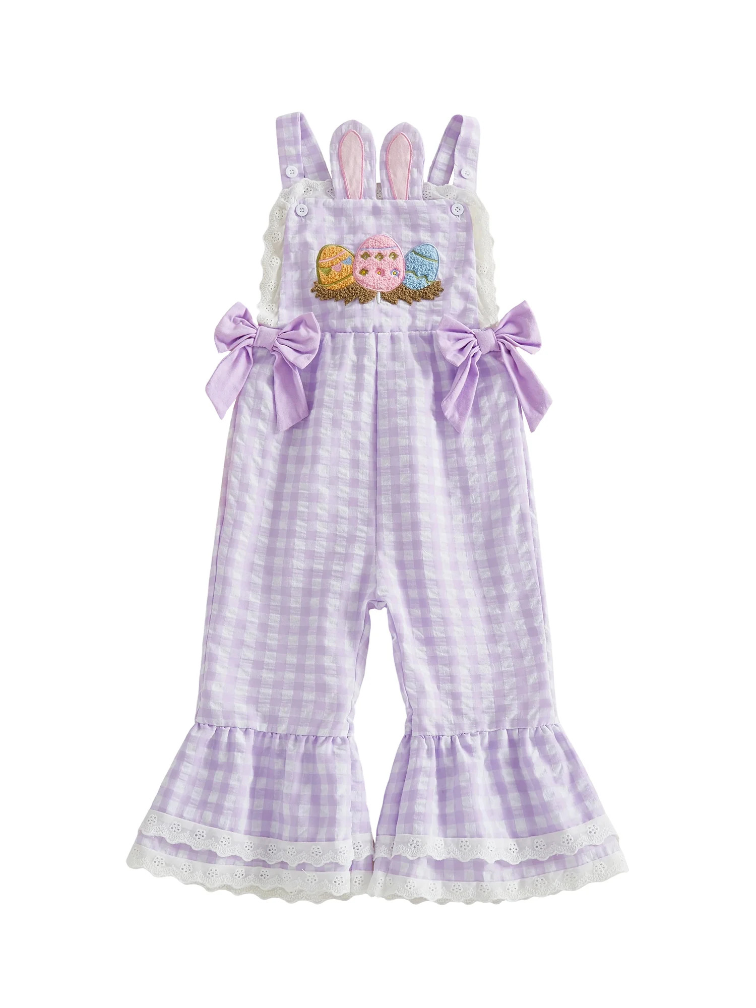 Rdhnmea Toddler Baby Girl Easter Outfit Overalls Easter Eggs Bunny Embroidery Romper Flare Pants ... | Walmart (US)