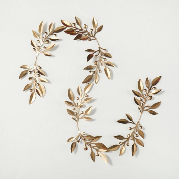 5&#39; Decorative Brass Metal Leaf Garland - Hearth &#38; Hand&#8482; with Magnolia | Target