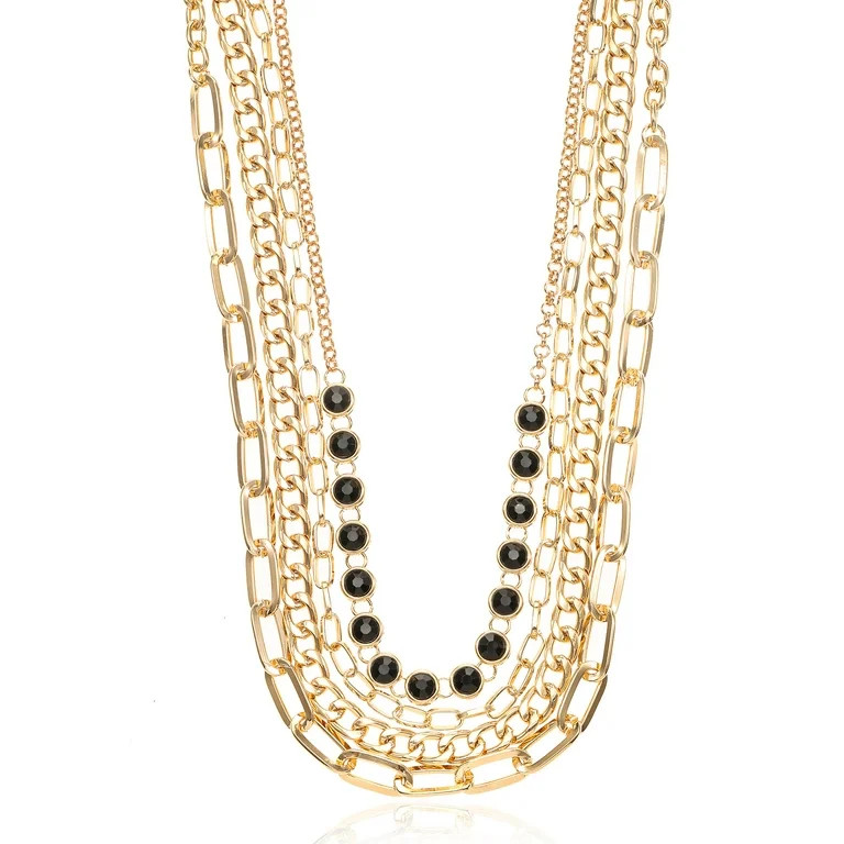 Time and Tru Glamorous Layered Necklace Set, Gold tone (4 Pieces) | Walmart (US)