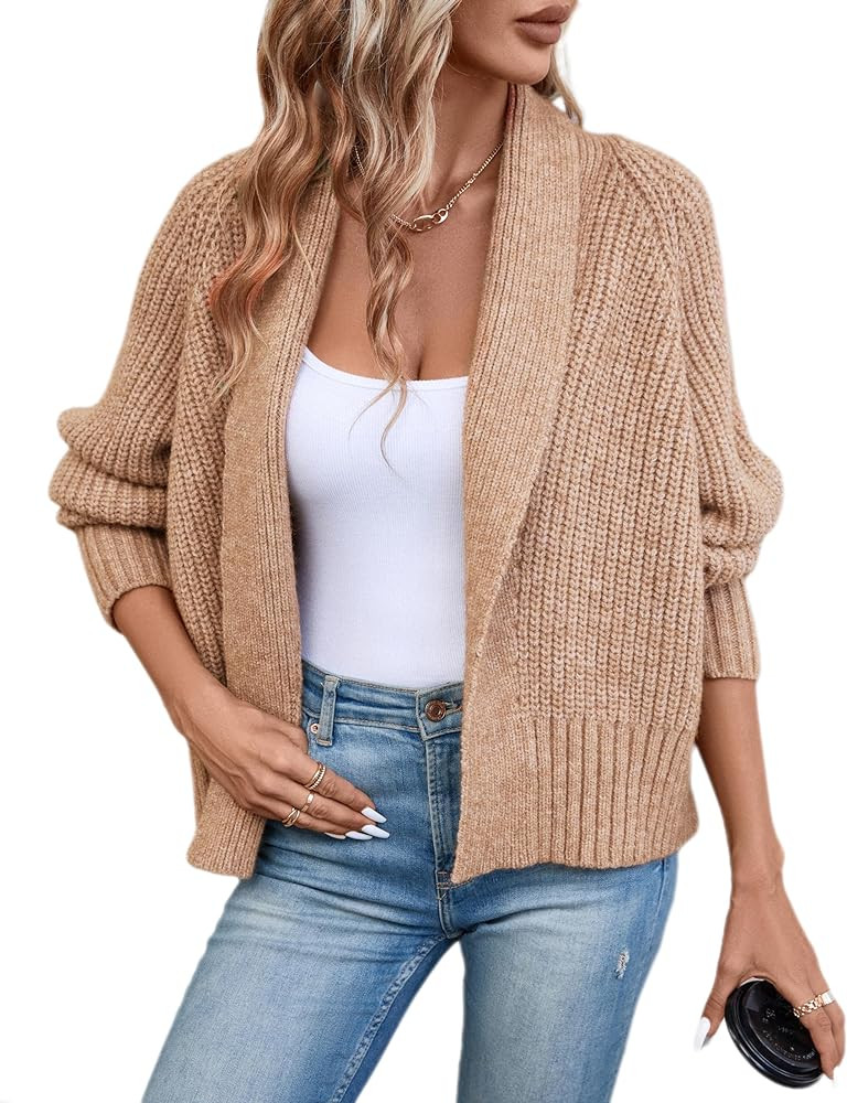 Women's Cardigan Sweaters Fall Winter Open Front Batwing Long Sleeve Shawl Neck Chunky Knit Loose... | Amazon (US)