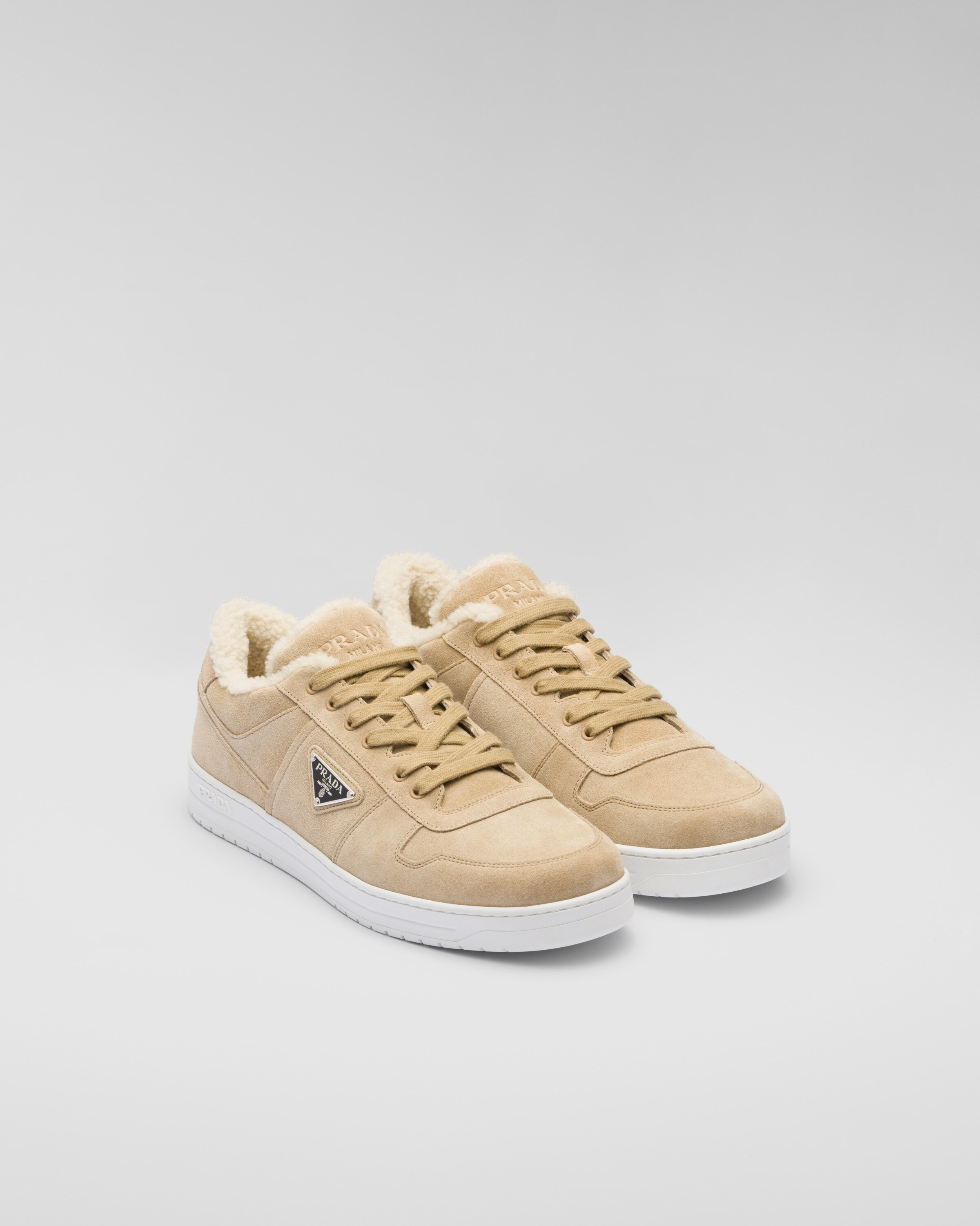 Downtown suede sneakers with shearling lining | Prada Spa US