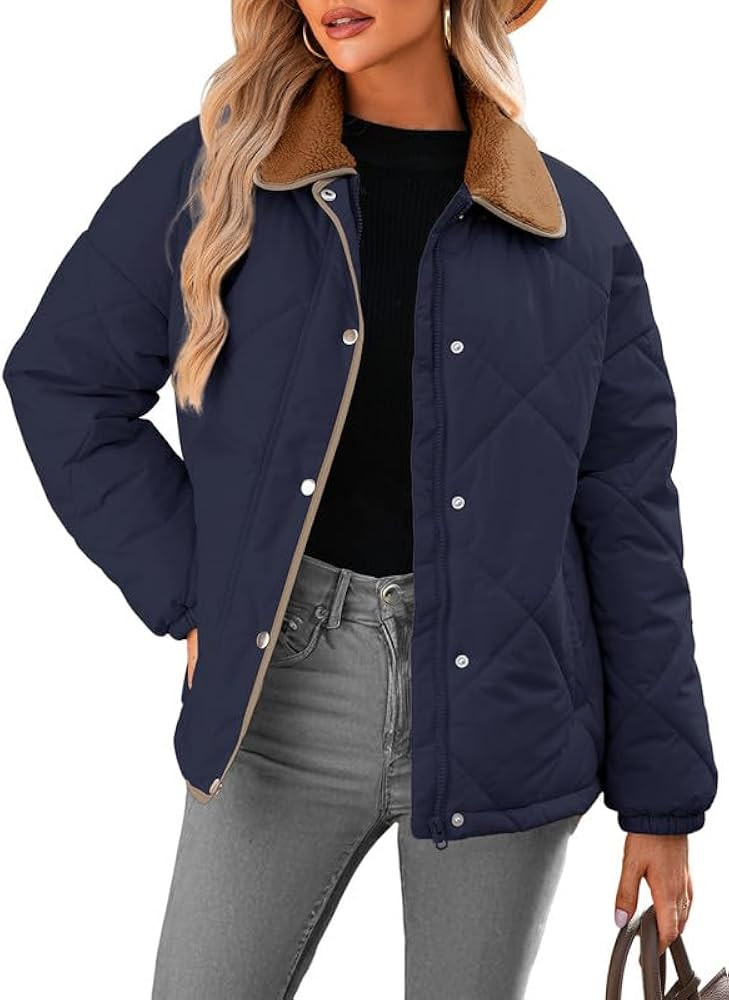 Dokotoo Women's Winter Casual Quilted Jackets Long Sleeve Button Down Puffer Jacket Padded Outerw... | Amazon (US)